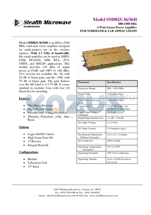 SM0825-36 datasheet - 800-2500 MHz 4 Watt Linear Power Amplifier