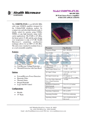 SM08790-47LDL datasheet - 869-896 MHz 50 Watt Linear Power Amplifier