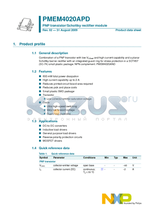 PMEM4020APD datasheet - PNP transistor/Schottky rectifier module