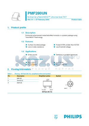 PMF280UN datasheet - N-channel UTrenchMOS ultra low level FET