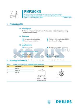 PMF290XN datasheet - N-channel mTrenchMOS  extremely low level FET