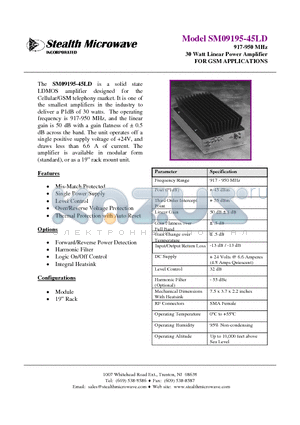 SM09195-45LD datasheet - 917-950 MHz 30 Watt Linear Power Amplifier