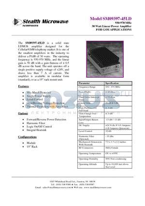 SM09397-45LD datasheet - 930-970 MHz 30 Watt Linear Power Amplifier
