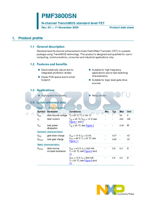 PMF3800SN datasheet - N-channel TrenchMOS standard level FET