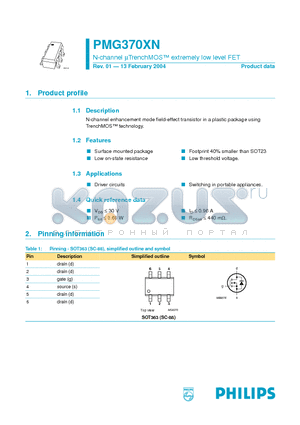 PMG370XN datasheet - N-channel mTrenchMOS extremely low level FET