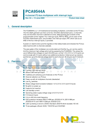 PCA9544ABS datasheet - 4-channel I2C-bus multiplexer with interrupt logic