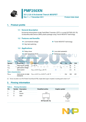 PMF250XN datasheet - 30 V, 0.9 A N-channel Trench MOSFET
