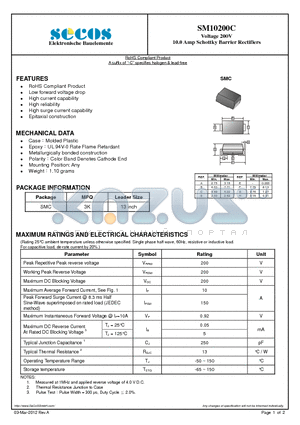 SM10200C datasheet - Voltage 200V 10.0 Amp Schottky Barrier Rectifiers