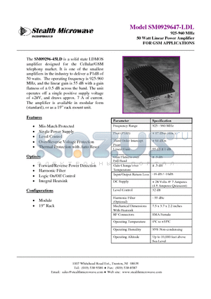 SM0929647-LDL datasheet - 925-960 MHz 50 Watt Linear Power Amplifier
