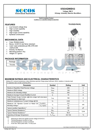 SM10200DS1 datasheet - 10Amp. Schottky Barrier Rectifiers