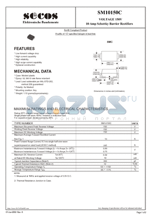 SM10150C datasheet - 10 Amp Schottky Barrier Rectifiers