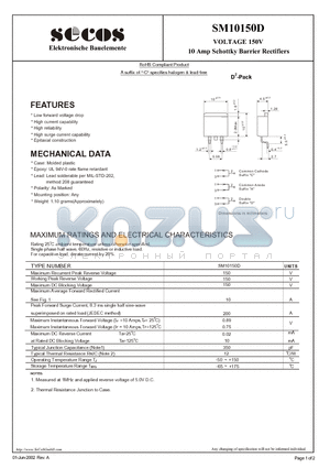 SM10150D datasheet - 10 Amp Schottky Barrier Rectifiers