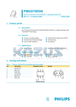 PMGD780SN datasheet - Dual N-channel mTrenchMOS  standard level FET
