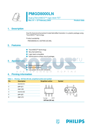 PMGD8000LN datasheet - Dual UTrenchMOS logic level FET