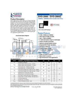 SVG-2066 datasheet - 500MHz - 2200MHz 6-Bit Variable Gain Amp