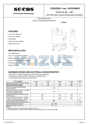 SM1020D1 datasheet - 10.0 AMP Surface Mount Schottky Barrier Rectifiers