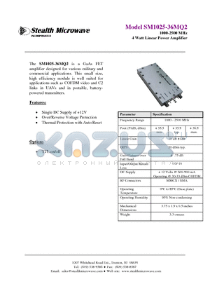SM1025-36MQ2 datasheet - 1000-2500 MHz 4 Watt Linear Power Amplifier