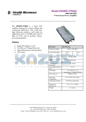 SM1025-37MQ2 datasheet - 1000-2500 MHz 5 Watt Linear Power Amplifier
