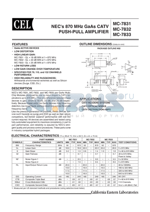 MC-7831 datasheet - NECs 870 MHz GaAs CATV PUSH-PULL AMPLIFIER