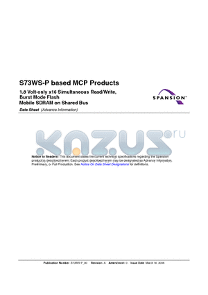 S75WS256NEGBFWLH2 datasheet - Stacked Multi-Chip Product (MCP)