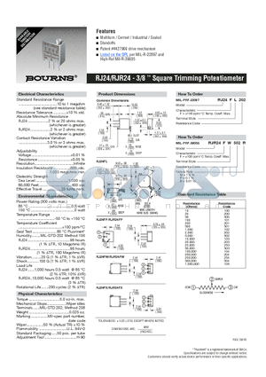 RJ24FL202 datasheet - Square Trimming Potentiometer