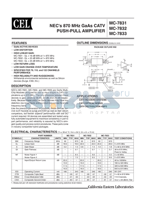 MC-7832 datasheet - NECs 870 MHz GaAs CATV PUSH-PULL AMPLIFIER