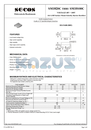 SM1060C datasheet - 10.0 AMP Surface Mount Schottky Barrier Rectifiers