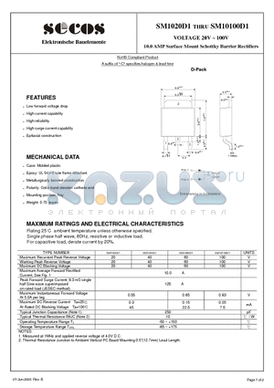 SM1060D1 datasheet - 10.0 AMP Surface Mount Schottky Barrier Rectifiers