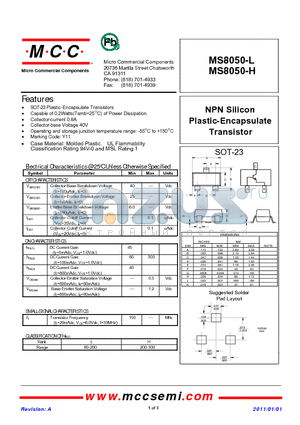 MS8050-L datasheet - NPN Silicon Plastic-Encapsulate Transistor