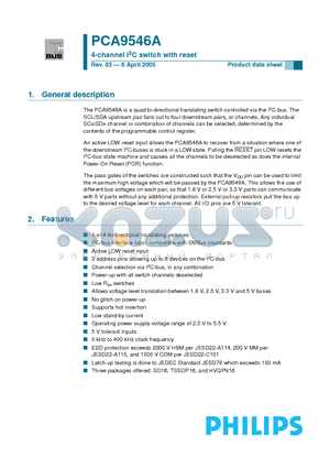 PCA9546A datasheet - 4-channel I2C switch with reset