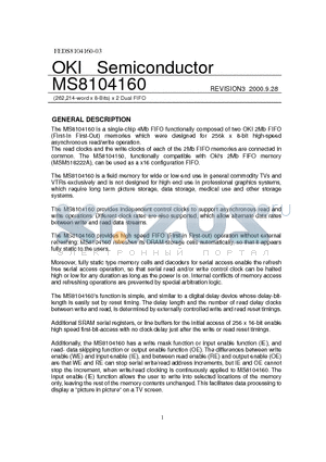 MS8104160 datasheet - (262,214-word x 8-Bits) x 2 Dual FIFO