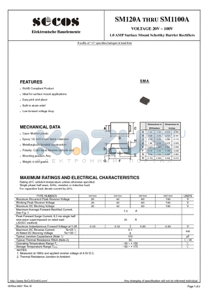 SM1100A datasheet - 1.0 AMP Surface Mount Schottky Barrier Rectifiers