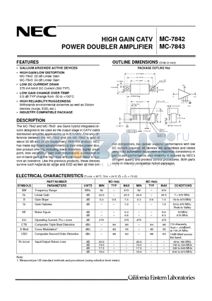 MC-7842 datasheet - HIGH GAIN CATV POWER DOUBLER AMPLIFIER