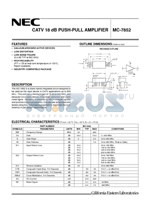 MC-7852 datasheet - CATV 18 dB PUSH-PULL AMPLIFIER
