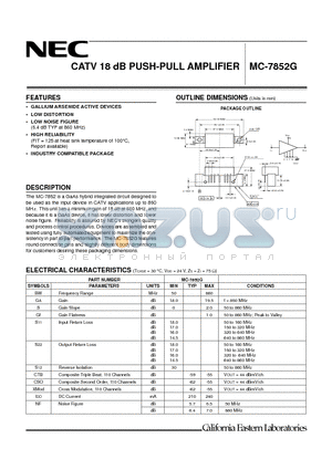 MC-7852G datasheet - CATV 18 dB PUSH-PULL AMPLIFIER