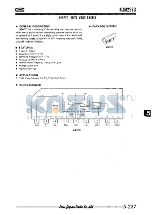 NJM2273 datasheet - 3-INPUT 1MUTE VIDEO SWITCH