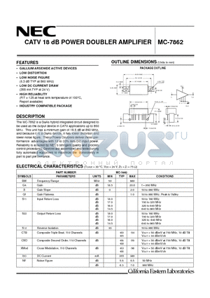 MC-7862 datasheet - CATV 18 dB POWER DOUBLER AMPLIFIER