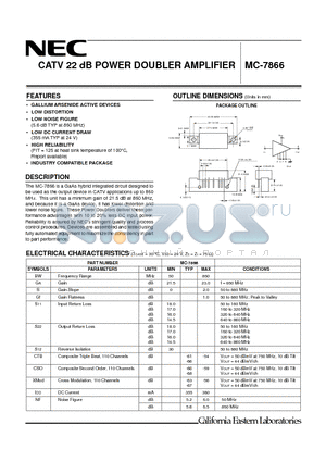 MC-7866 datasheet - CATV 22 dB POWER DOUBLER AMPLIFIER