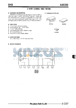 NJM2283 datasheet - 2-INPUT 3CHANNEL VIDEO SWITCH