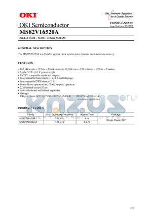 MS82V16520A-8 datasheet - 262,144-Word  32-Bit  2-Bank SGRAM