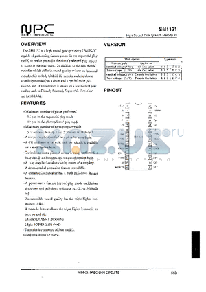 SM1131 datasheet - High Sound Quality Multi Melody IC