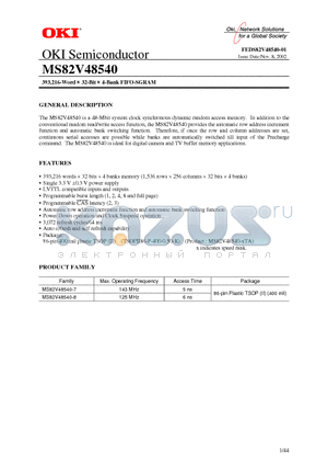 MS82V48540 datasheet - 393,216-Word  32-Bit  4-Bank FIFO-SGRAM