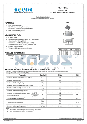 SM1150A datasheet - 1.0 Amp Schottky Barrier Rectifiers