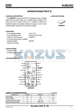 NJM2292 datasheet - NARROW BAND FM IF IC