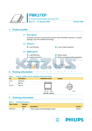 PMK27XP datasheet - P-channel extremely low level FET