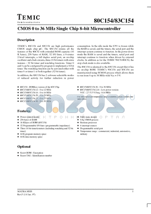 MS83C154-30 datasheet - CMOS 0 to 36 MHz Single Chip 8-bit Microcontroller