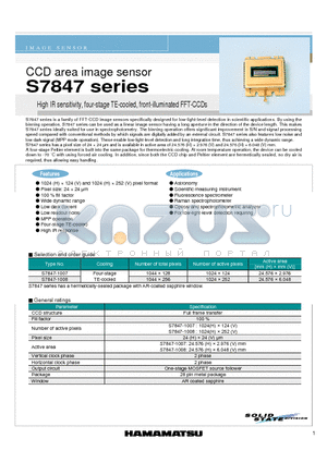 S7847 datasheet - CCD area image sensor High IR sensitivity, four-stage TE-cooled, front-illuminated FFT-CCDs