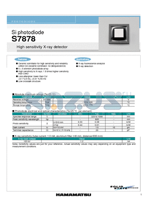 S7878 datasheet - Si photodiode High sensitivity X-ray detector