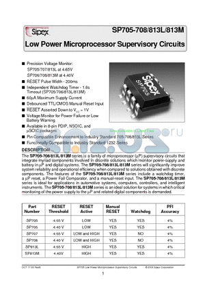 SP708CN datasheet - Low Power Microprocessor Supervisory Circuits