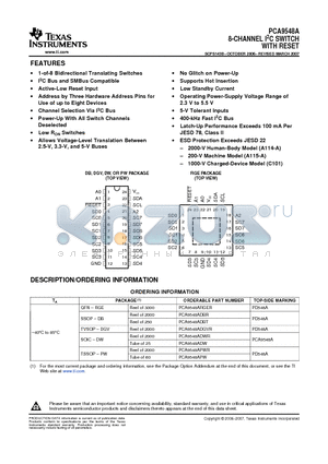 PCA9548A datasheet - 8-CHANNEL I2C SWITCH WITH RESET